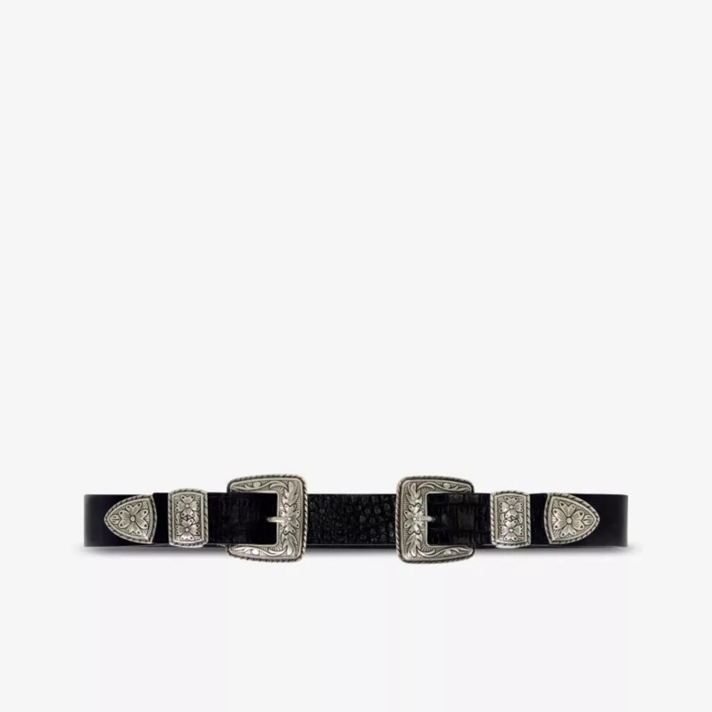 Maje Black Belt with Silver Buckles